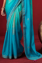 Shades of Blue Ombre Woven Dola Crape Soft Silk