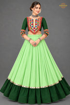 Shades of Green Stitched Embroidered Rayon Cotton Lehenga Choli Set