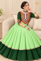 Shades of Green Stitched Embroidered Rayon Cotton Lehenga Choli Set