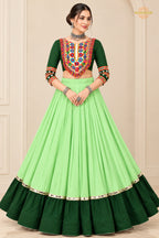 Shades of Green Stitched Embroidered Rayon Cotton Lehenga Choli Set