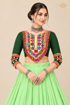 Shades of Green Stitched Embroidered Rayon Cotton Lehenga Choli Set