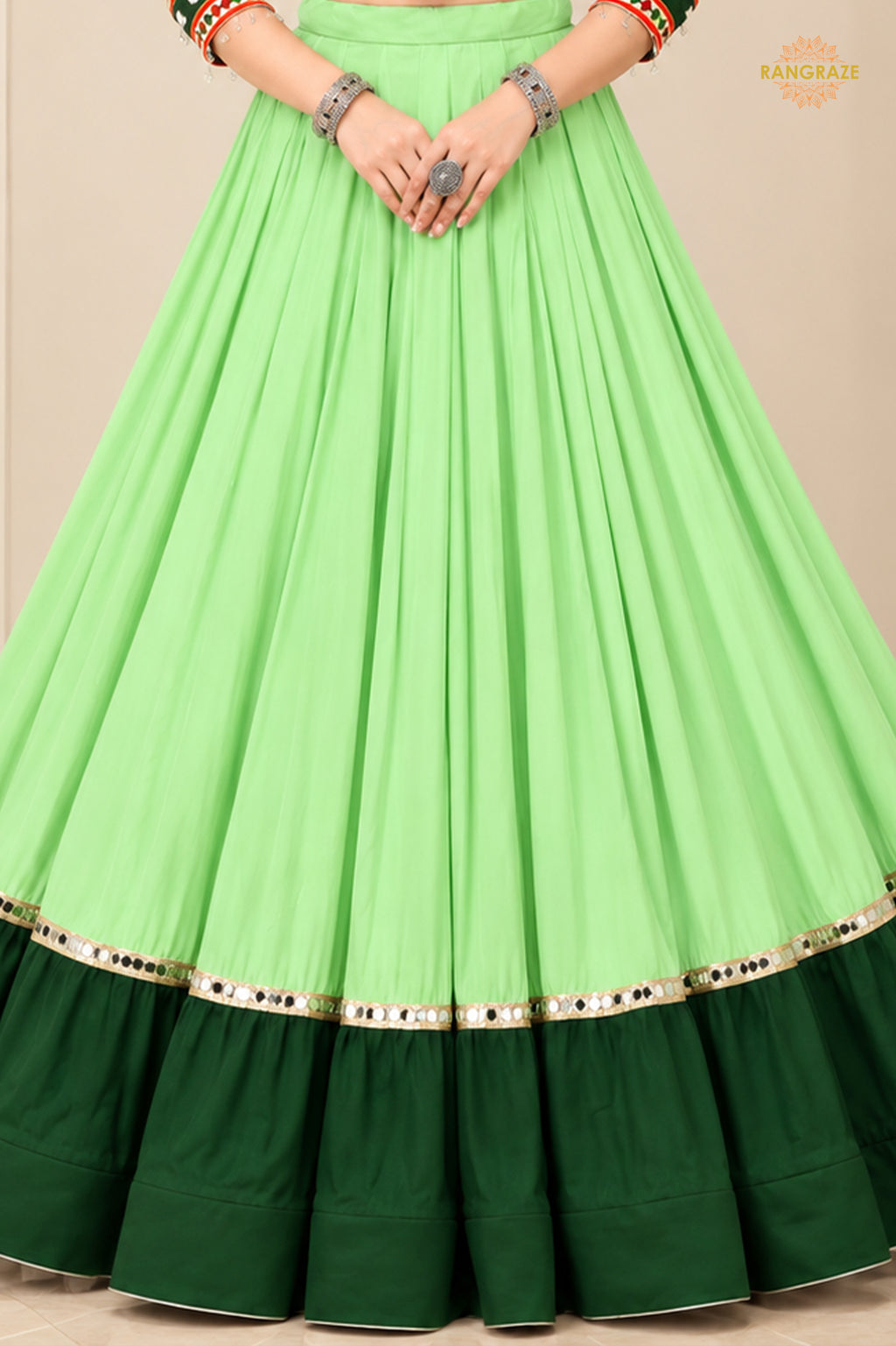 Shades of Green Stitched Embroidered Rayon Cotton Lehenga Choli Set