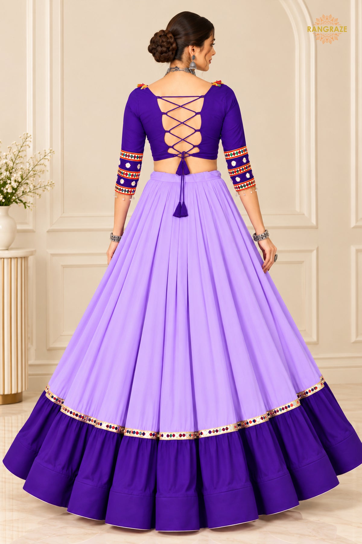 Shades of Purple Stitched Embroidered Rayon Cotton Lehenga Choli Set