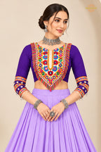 Shades of Purple Stitched Embroidered Rayon Cotton Lehenga Choli Set