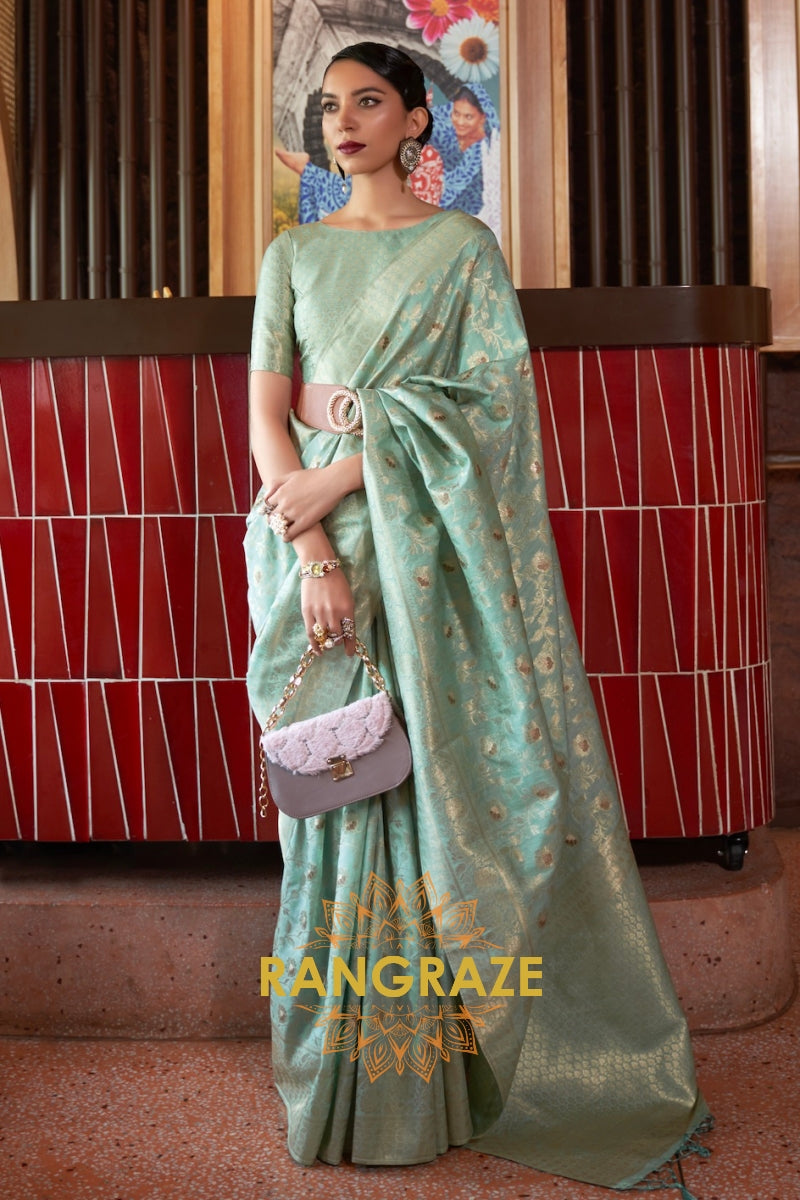 Heritage Turquoise Blue Handloom Woven Banarasi Silk Saree