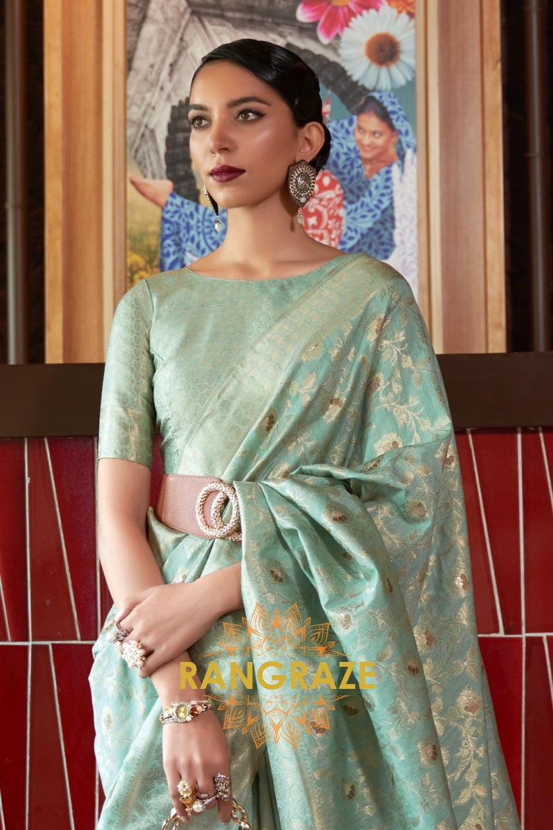 Heritage Turquoise Blue Handloom Woven Banarasi Silk Saree