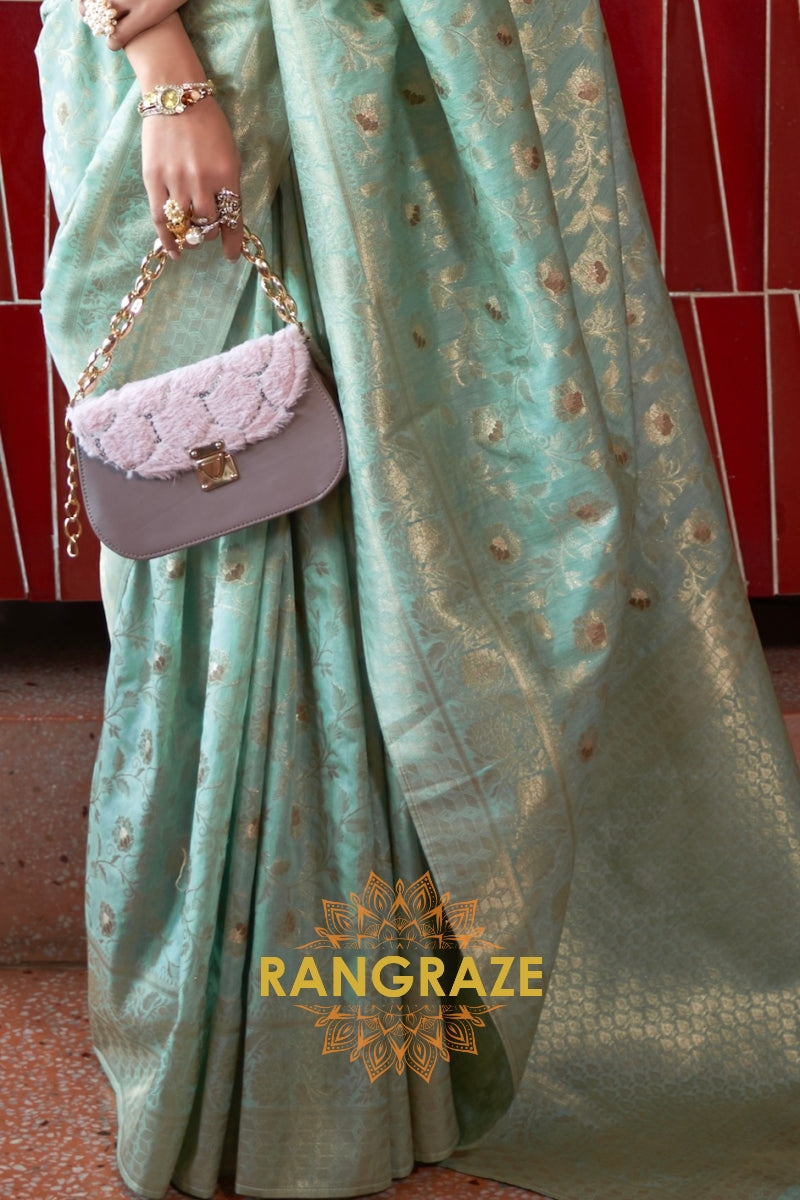 Heritage Turquoise Blue Handloom Woven Banarasi Silk Saree