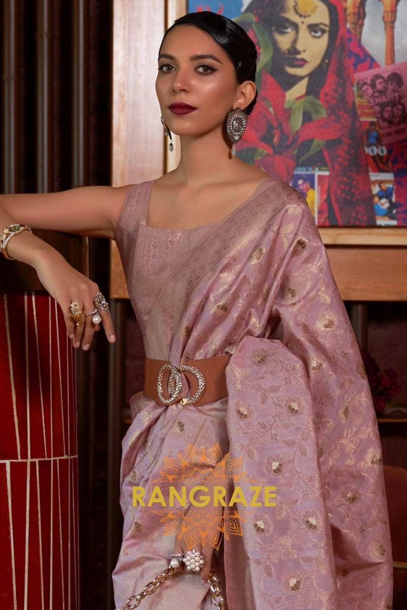 Heritage Lavender Handloom Woven Banarasi Silk Saree