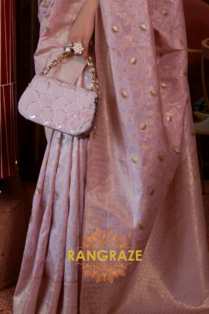 Heritage Lavender Handloom Woven Banarasi Silk Saree