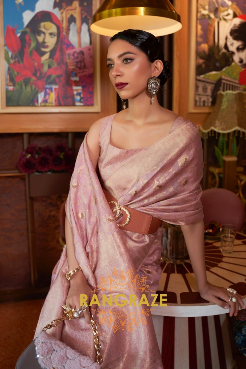 Heritage Lavender Handloom Woven Banarasi Silk Saree