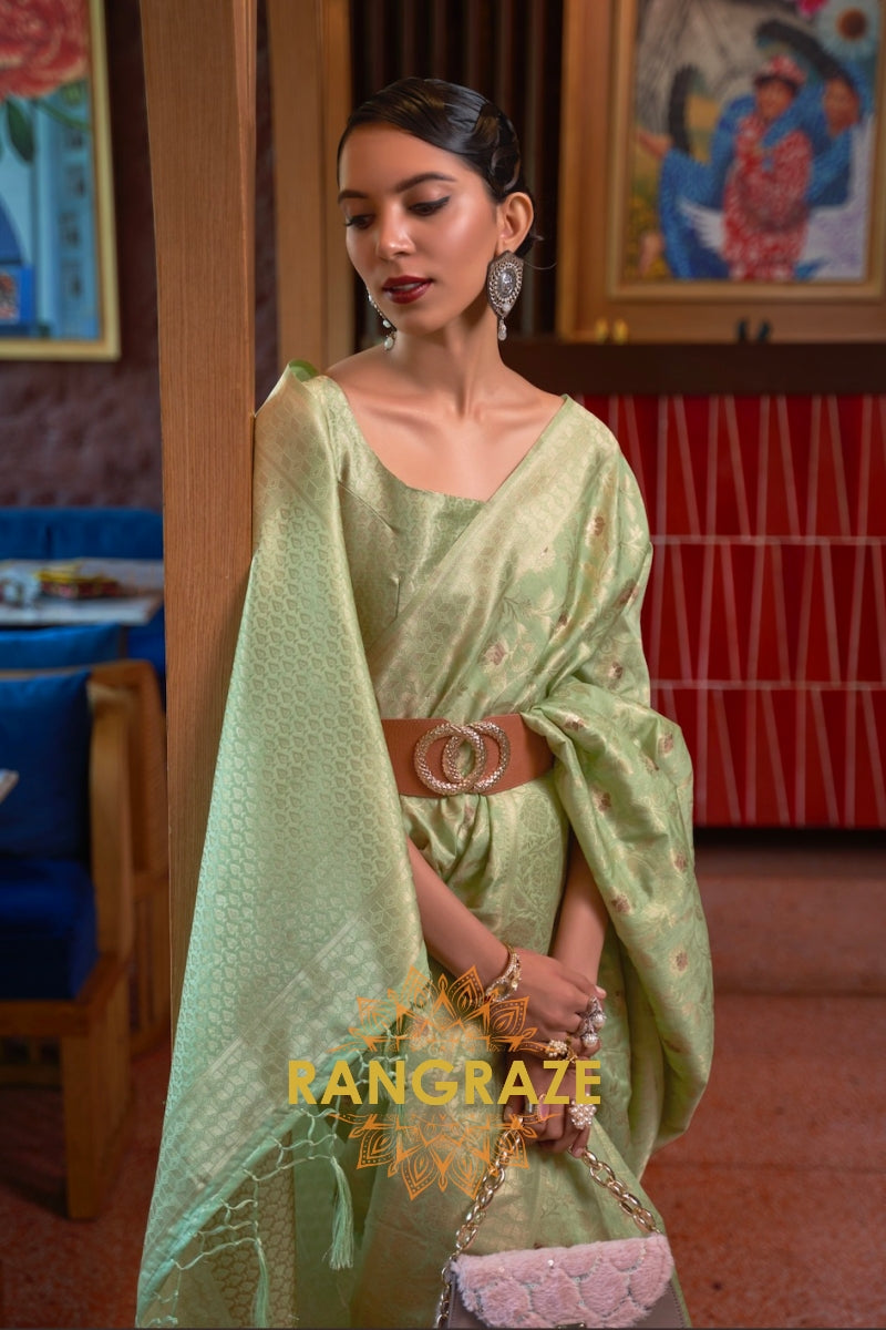 Heritage Sea Green Handloom Woven Banarasi Silk Saree