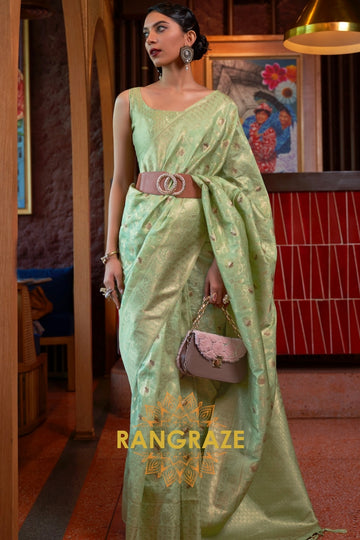 Heritage Sea Green Handloom Woven Banarasi Silk Saree