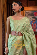 Heritage Sea Green Handloom Woven Banarasi Silk Saree
