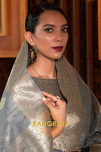 Classy Grey Woven Banarasi Textured Silk Saree