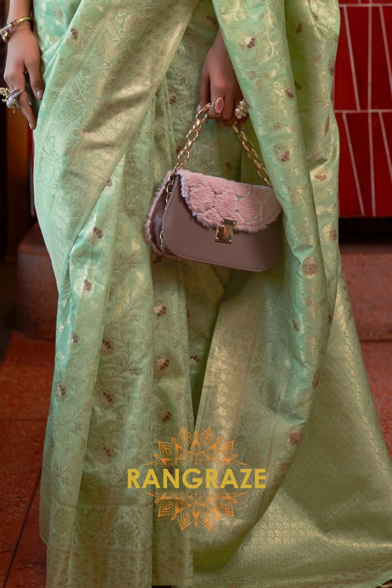 Heritage Sea Green Handloom Woven Banarasi Silk Saree