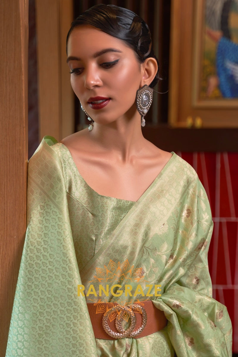 Heritage Sea Green Handloom Woven Banarasi Silk Saree