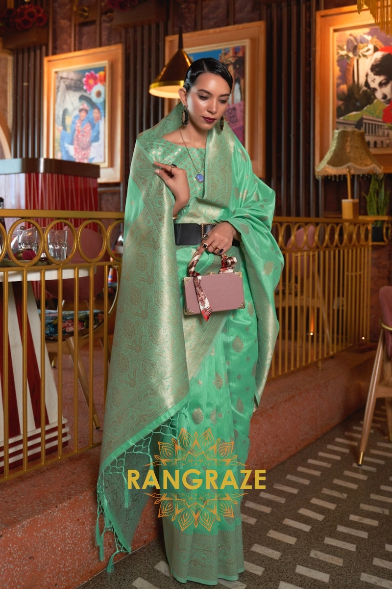 Classy Green Woven Banarasi Textured Silk Saree