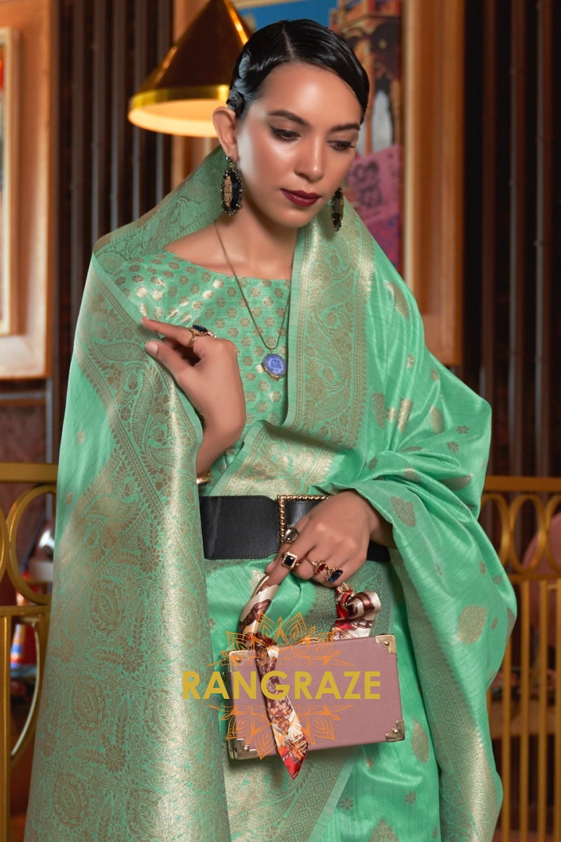 Classy Green Woven Banarasi Textured Silk Saree