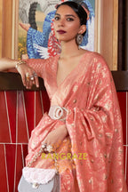 Heritage Peach Handloom Woven Banarasi Silk Saree