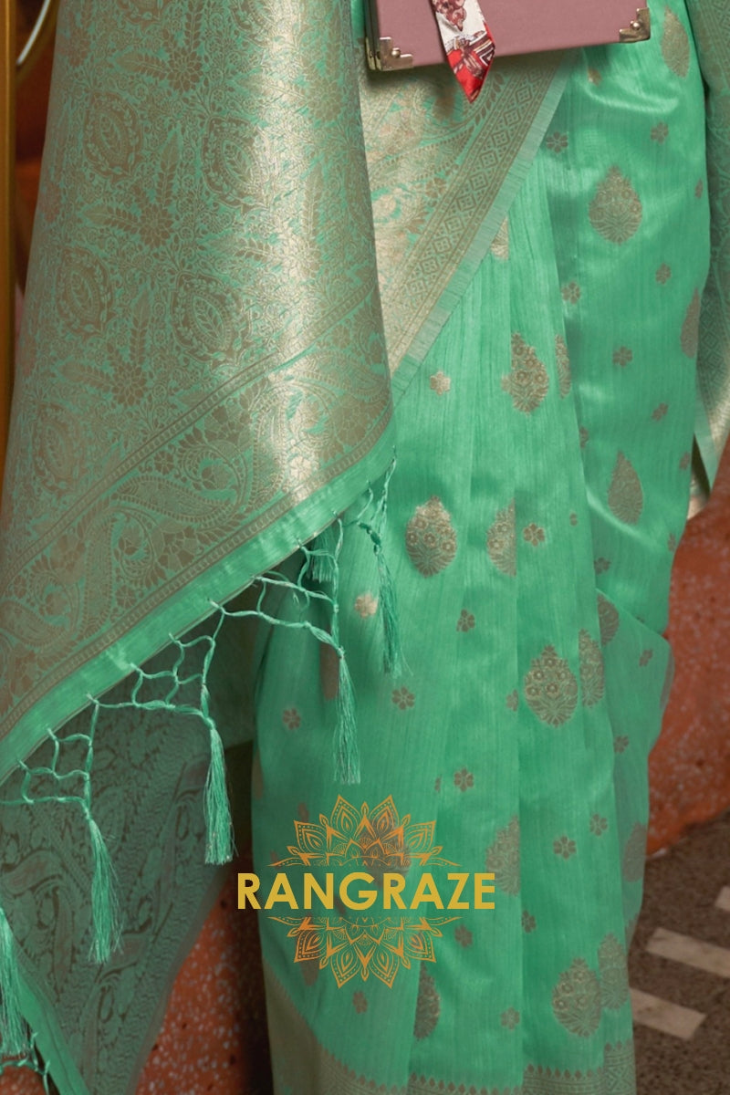 Classy Green Woven Banarasi Textured Silk Saree