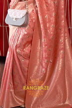 Heritage Peach Handloom Woven Banarasi Silk Saree