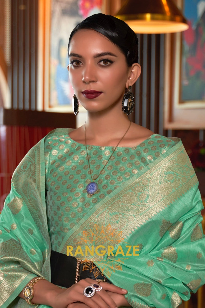 Classy Green Woven Banarasi Textured Silk Saree