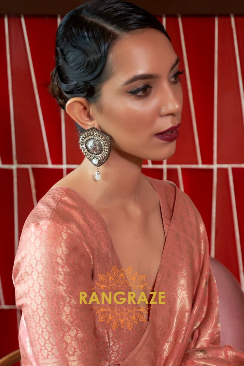 Heritage Peach Handloom Woven Banarasi Silk Saree