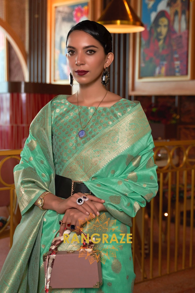 Classy Green Woven Banarasi Textured Silk Saree