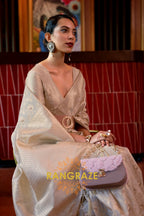 Heritage Beige Handloom Woven Banarasi Silk Saree
