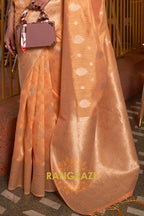 Classy Orange Woven Banarasi Textured Silk Saree