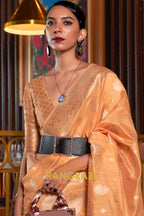 Classy Orange Woven Banarasi Textured Silk Saree