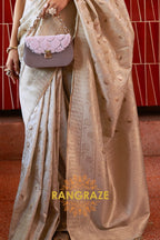 Heritage Beige Handloom Woven Banarasi Silk Saree
