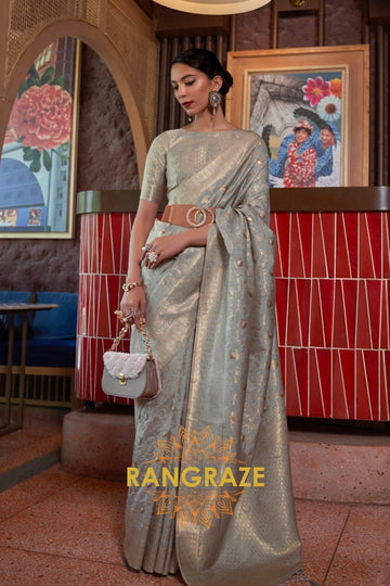 Heritage Grey Handloom Woven Banarasi Silk Saree