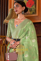 Classy Sea Green Woven Banarasi Textured Silk Saree