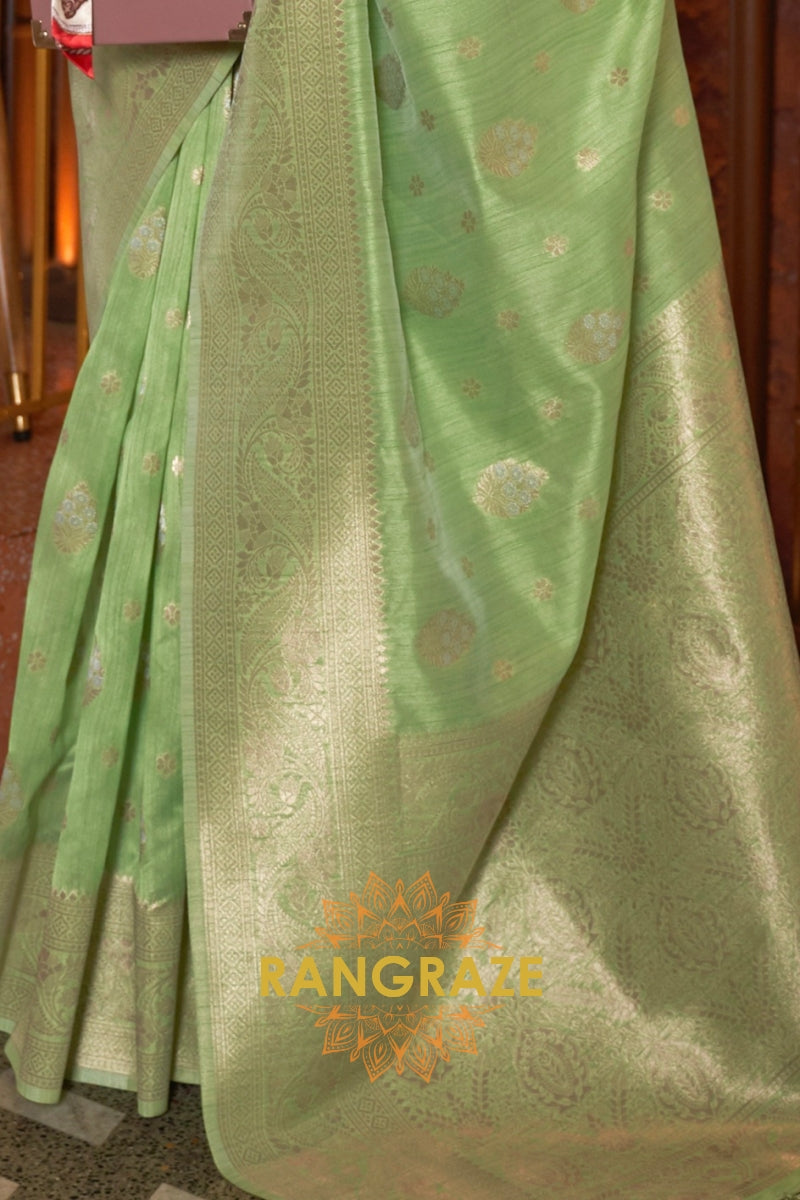 Classy Sea Green Woven Banarasi Textured Silk Saree