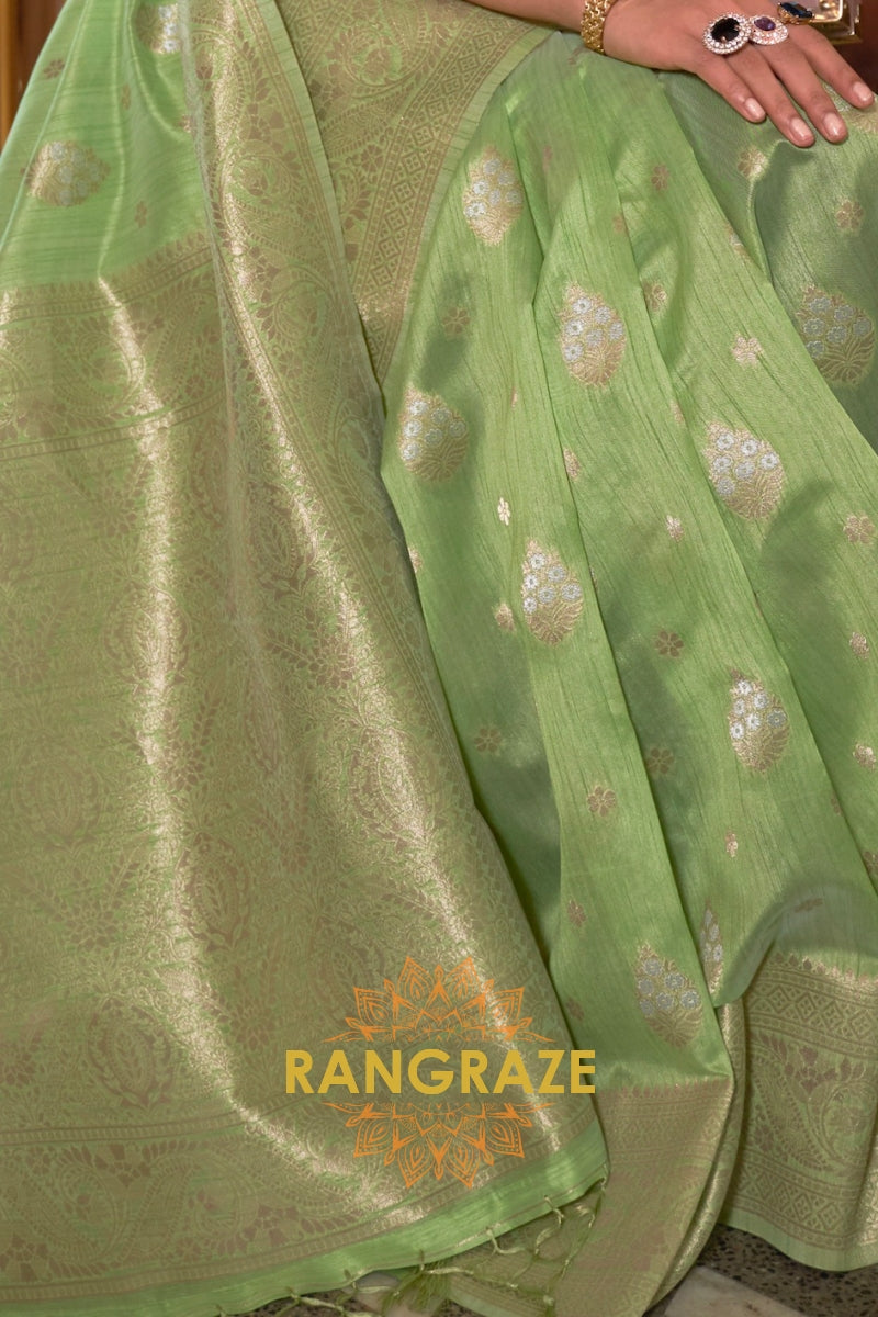 Classy Sea Green Woven Banarasi Textured Silk Saree