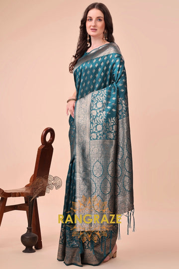 Teal Elegance Zari Woven Banarasi Silk Saree