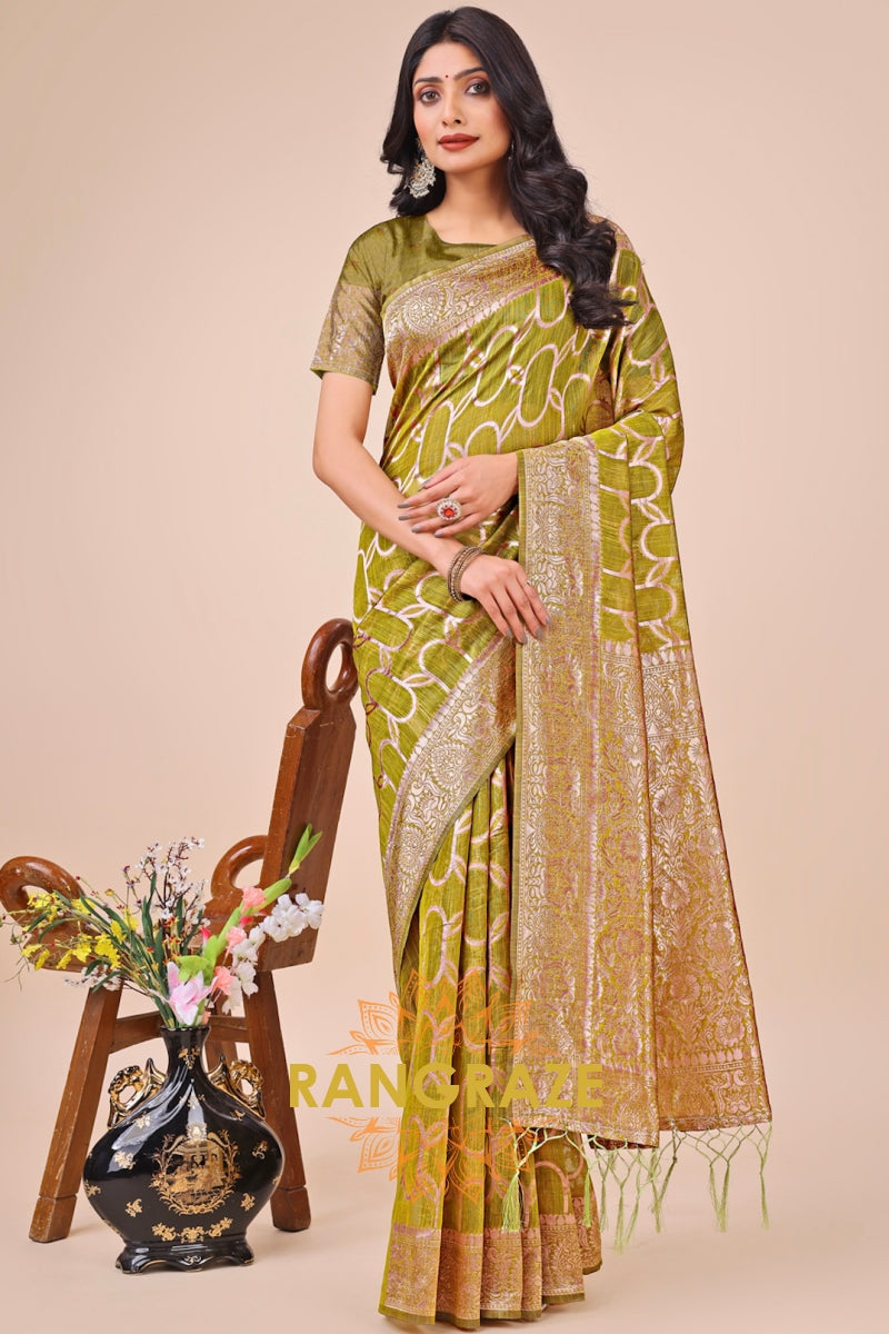 Olive Orb Woven Banarasi Cotton Saree