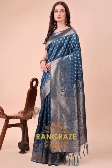 Sapphire Gleam Zari Woven Banarasi Silk Saree