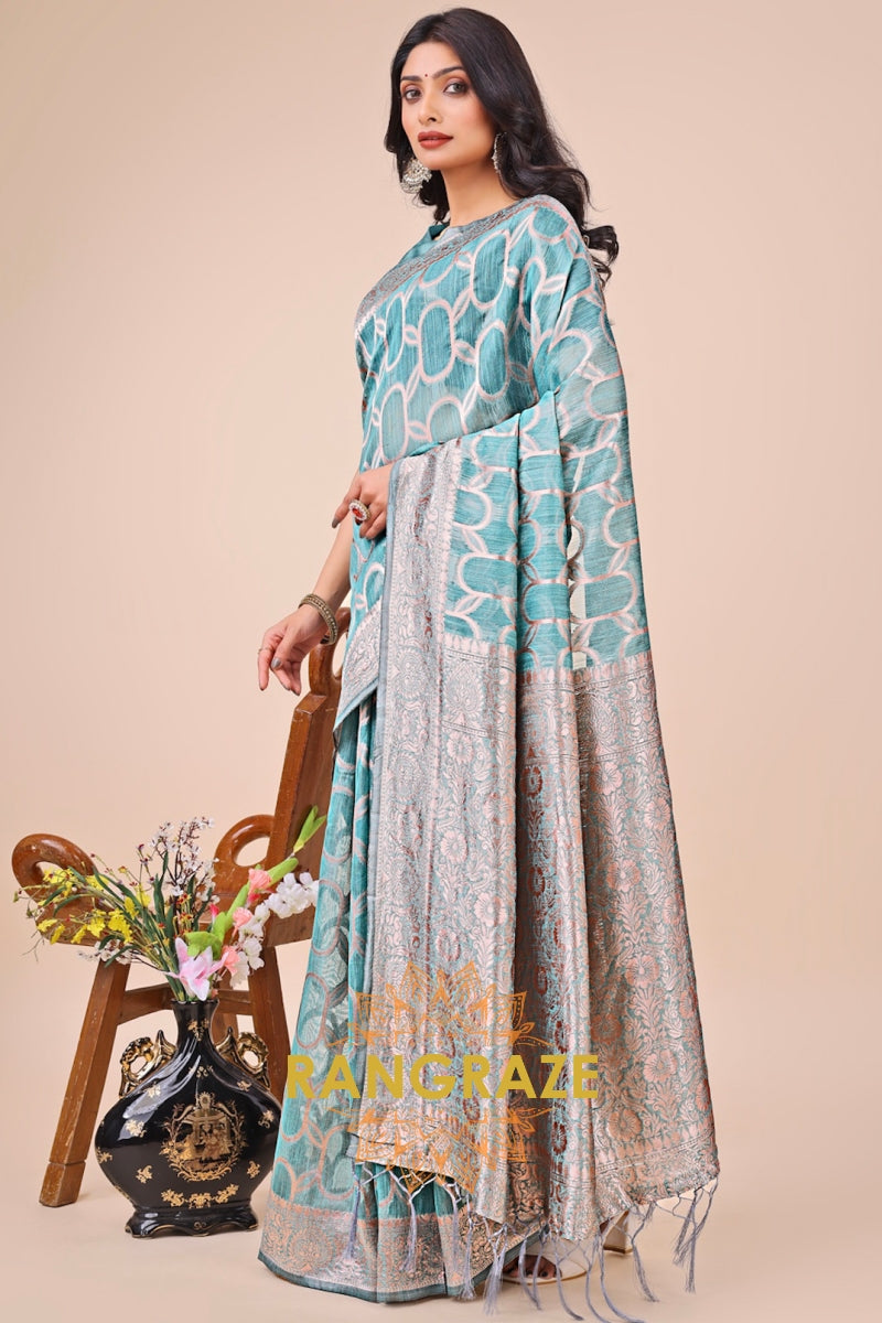 Mint Orb Woven Banarasi Cotton Saree