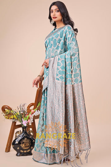 Mint Orb Woven Banarasi Cotton Saree