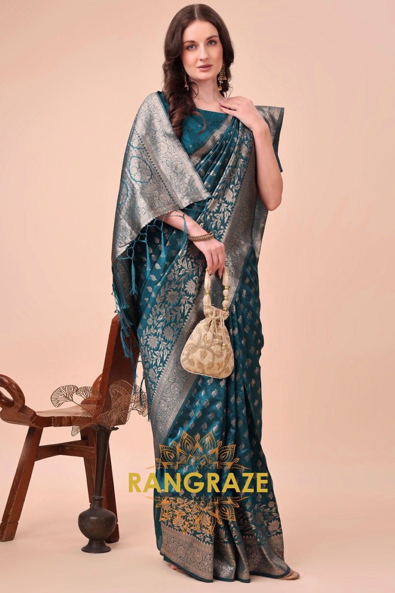 Teal Elegance Zari Woven Banarasi Silk Saree