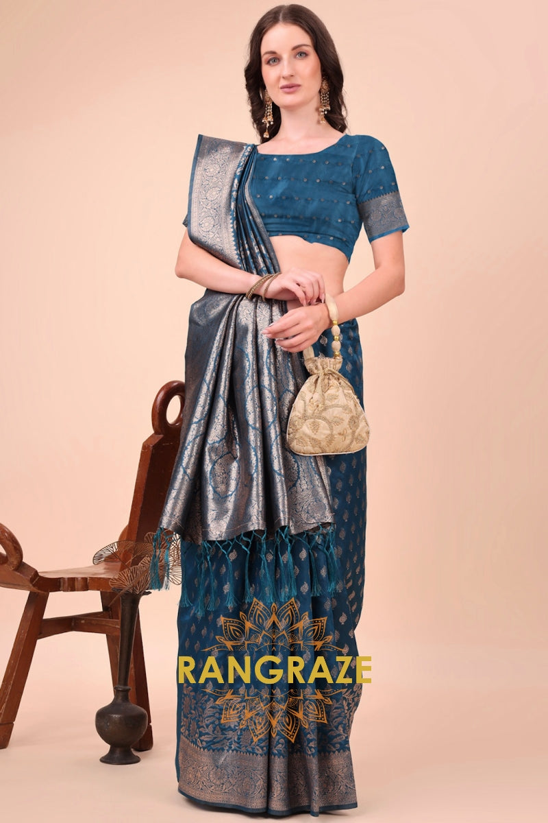 Sapphire Gleam Zari Woven Banarasi Silk Saree