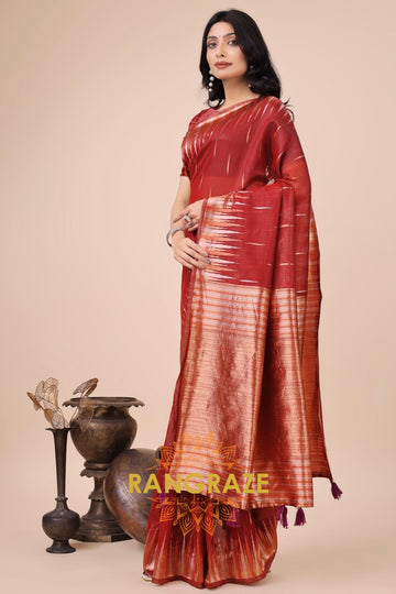 Scarlet Flame Zari Woven Linen Cotton Saree