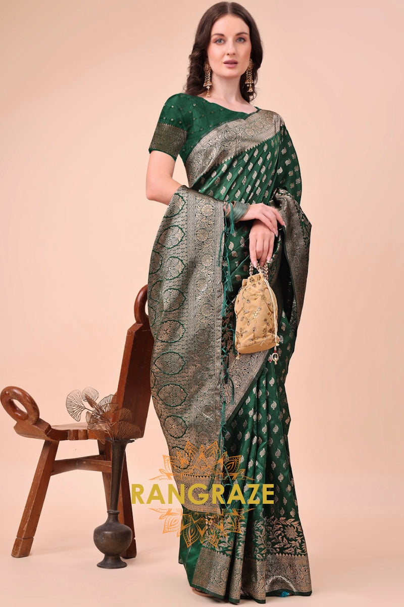 Emerald Glint Zari Woven Banarasi Silk Saree