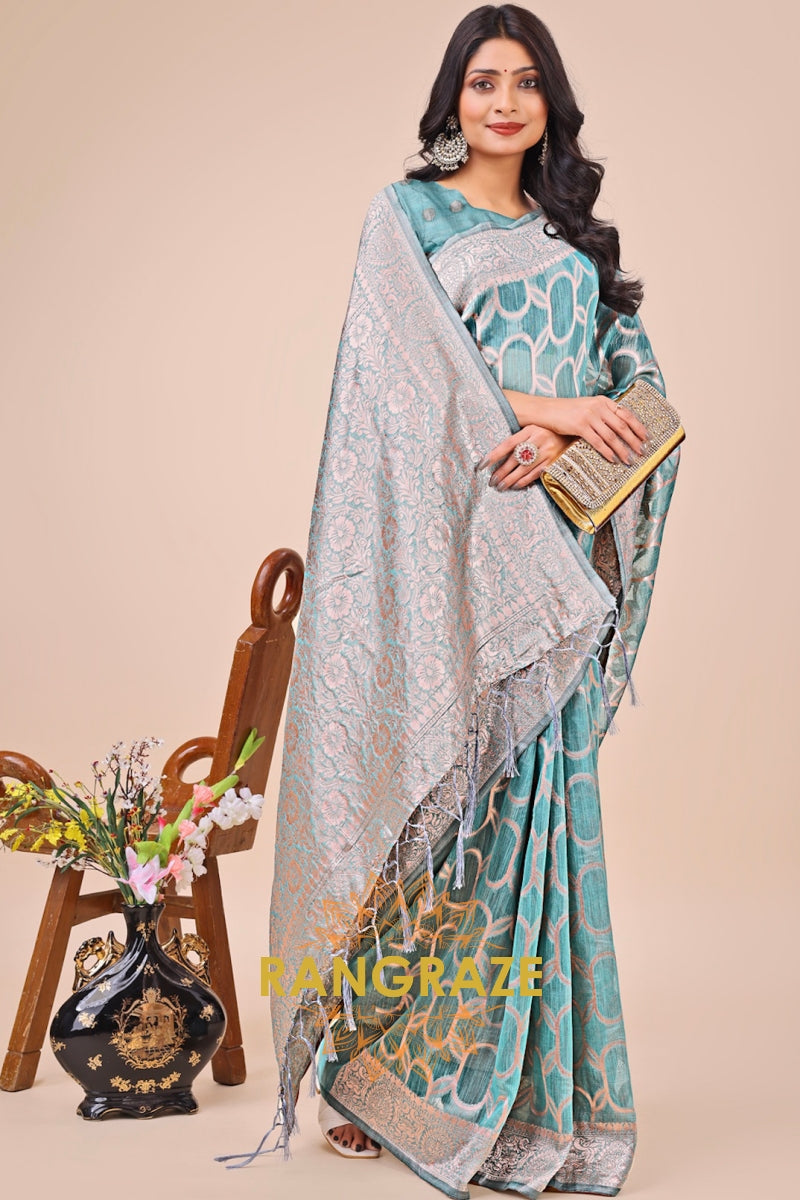 Mint Orb Woven Banarasi Cotton Saree