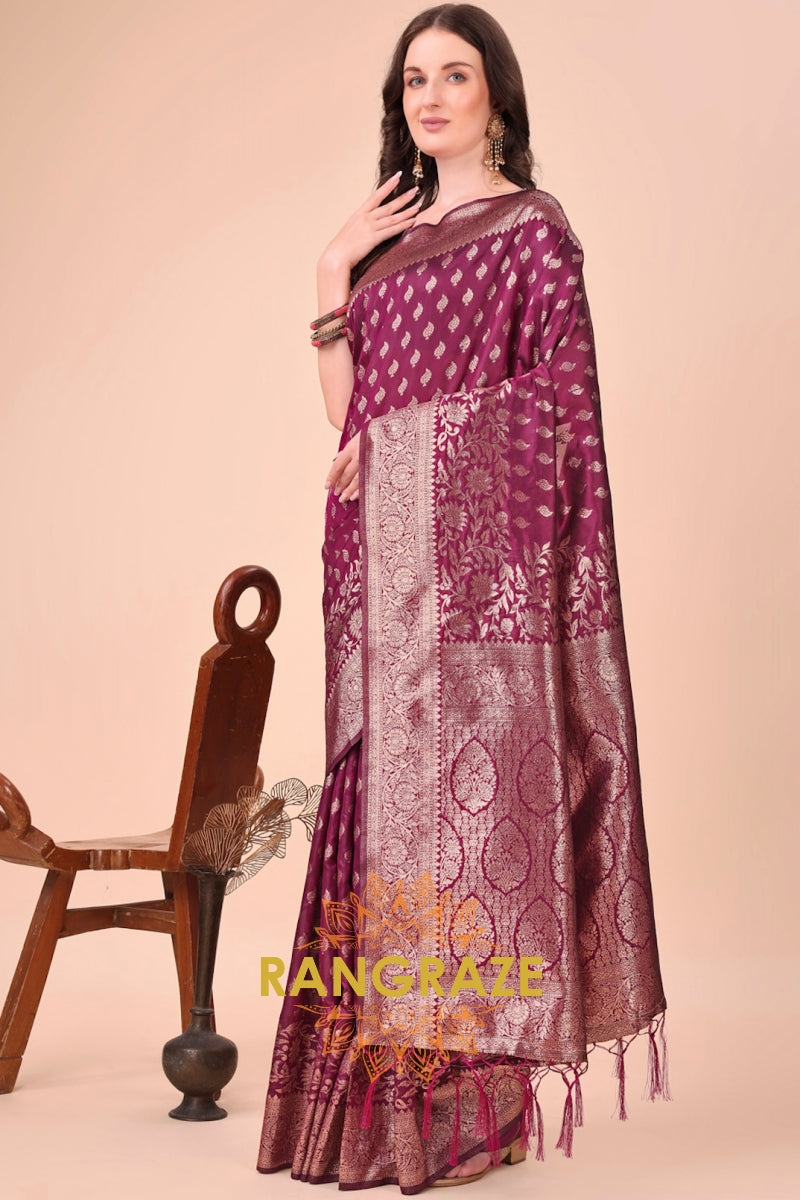 Plum Zari Woven Banarasi Silk Saree