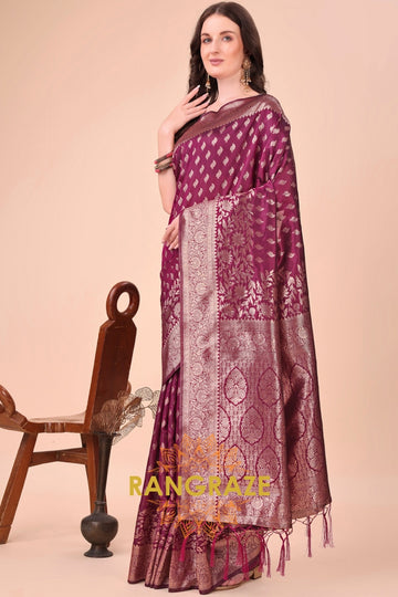 Plum Zari Woven Banarasi Silk Saree