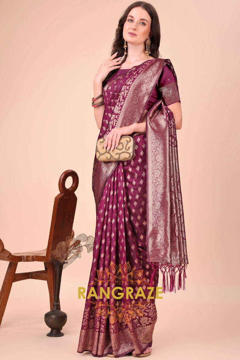 Plum Zari Woven Banarasi Silk Saree