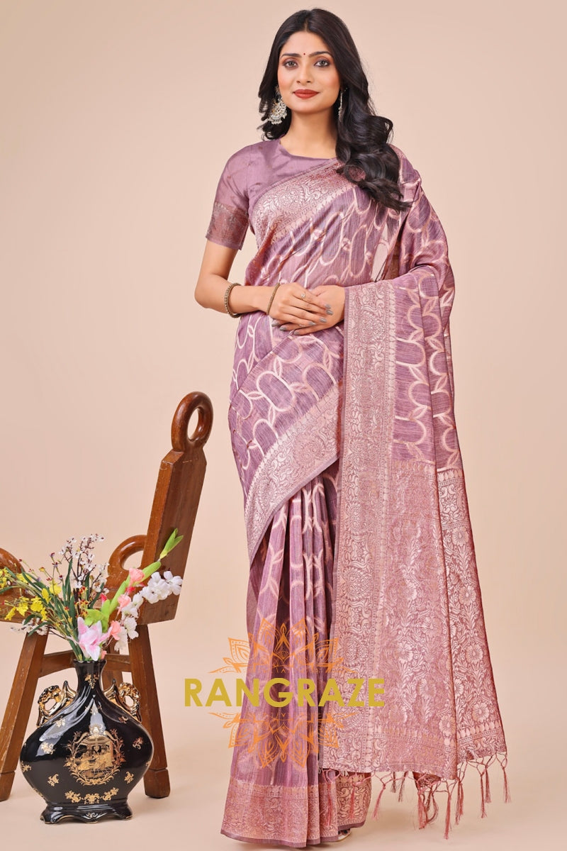 Mauve Orb Woven Banarasi Cotton Saree